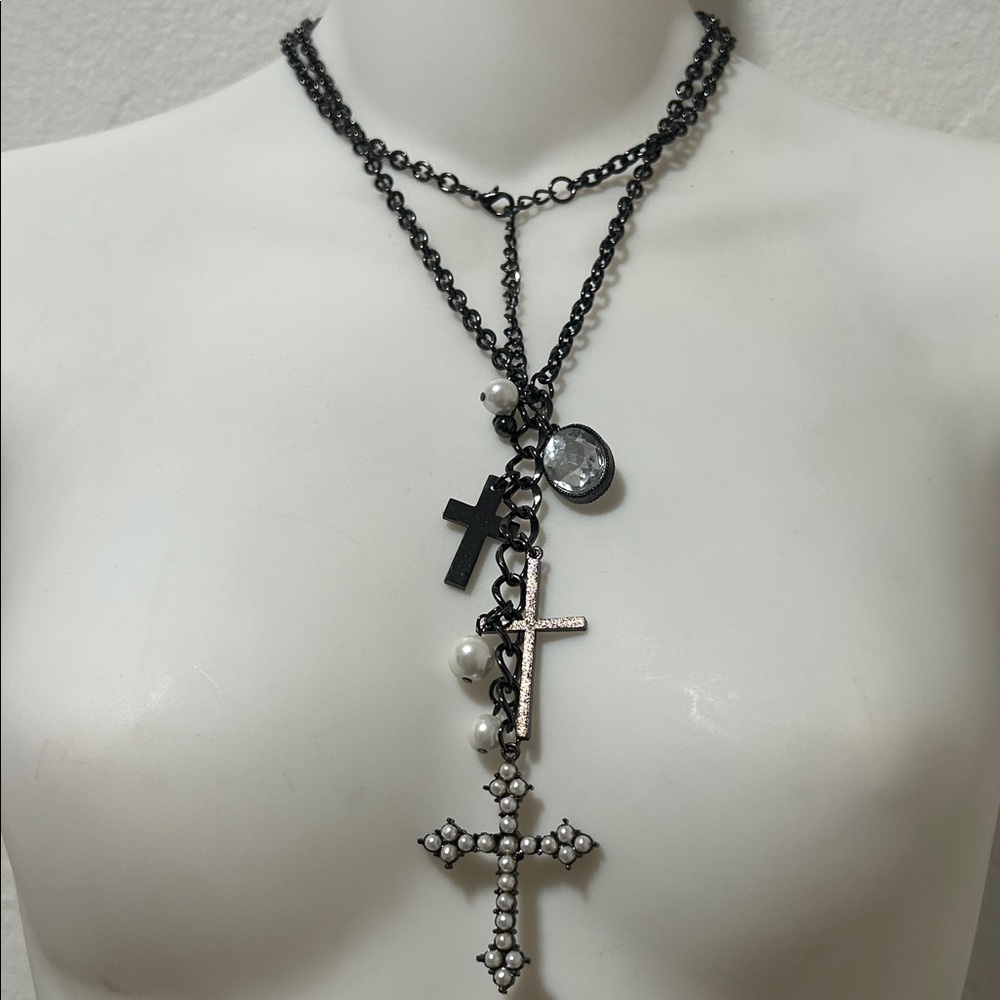 Black and Silver Cross Pendant Necklace